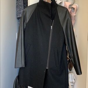 J CREW cocoon coat with leather sleeves
